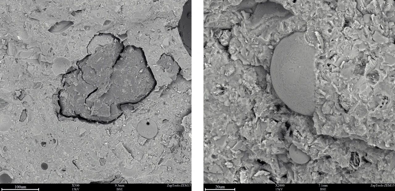 左邊為骨料，右邊為粉煤灰