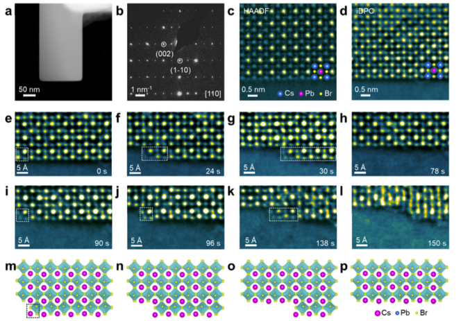 CsPbBr3表面逐層降解路徑的原子級直接觀察 CsPbBr3表面逐層降解路徑的原子級直接觀察