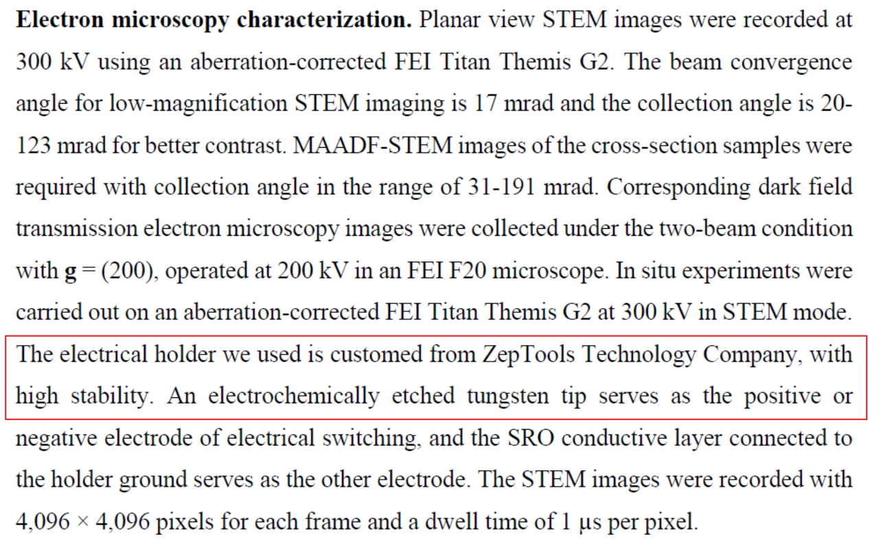 Physical Review Letters:北京大學利用原位TEM揭示電場下極性斯格明子動力學(圖2) 原位TEM-STM樣品桿搭建了原位測試環(huán)境2.png